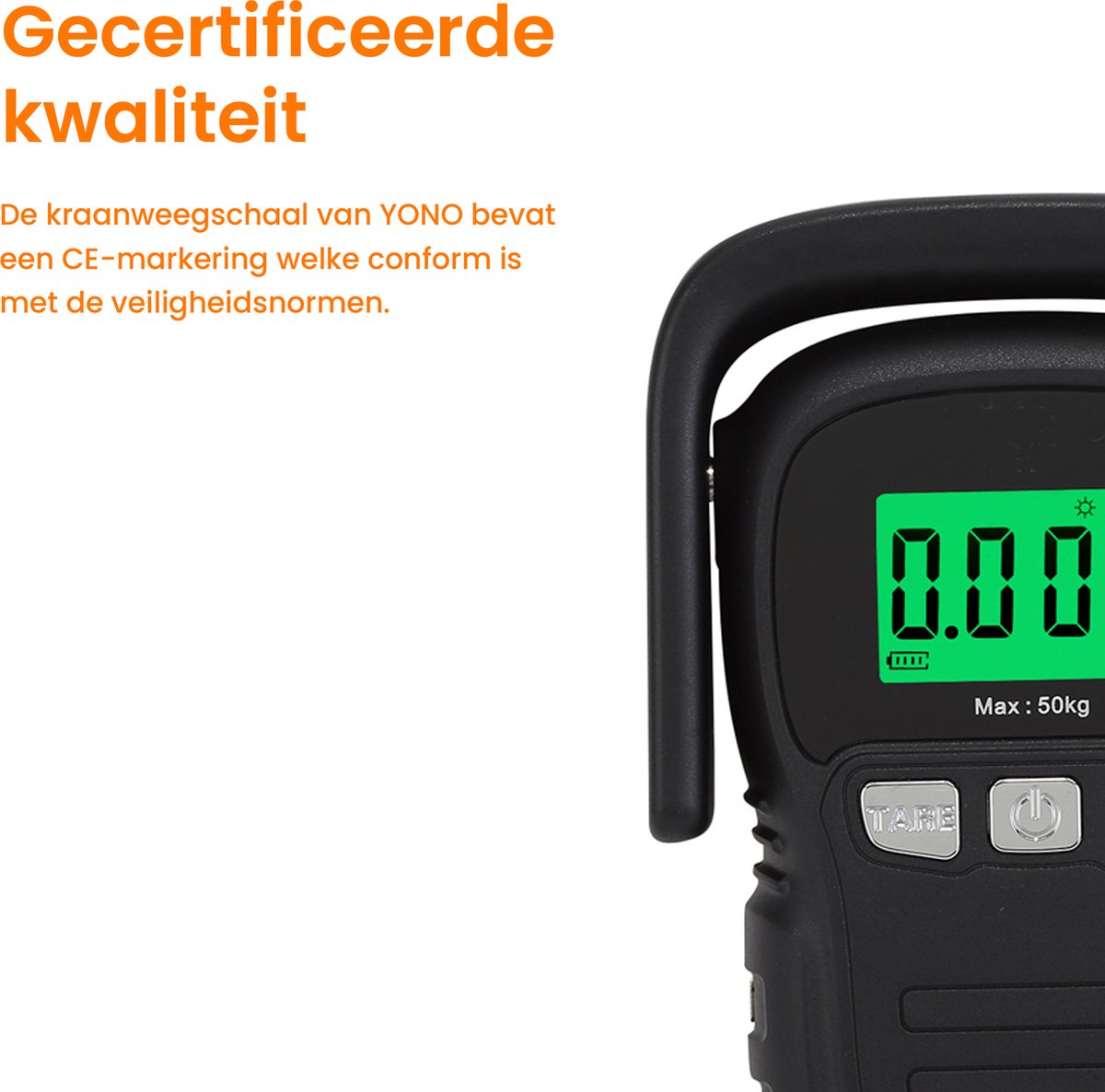 YONO Kofferweegschaal met Meetlint - Hangweegschaal tot 50kg - Bagageweegschaal - Bagageweger - Luggage Scale - Vis Weegschaal - Inclusief Batterijen en Rolmaat 120cm - Zwart