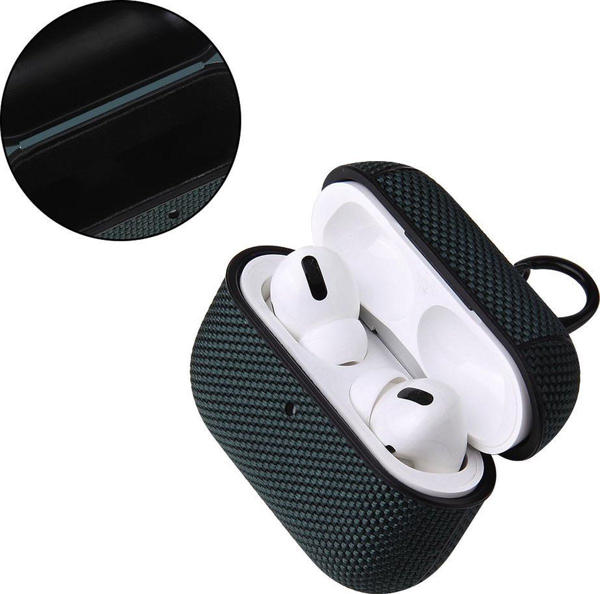 YONO Hoesje geschikt voor Apple Airpods Pro 1 / 2 – Nylon Hard Case – Donkergroen