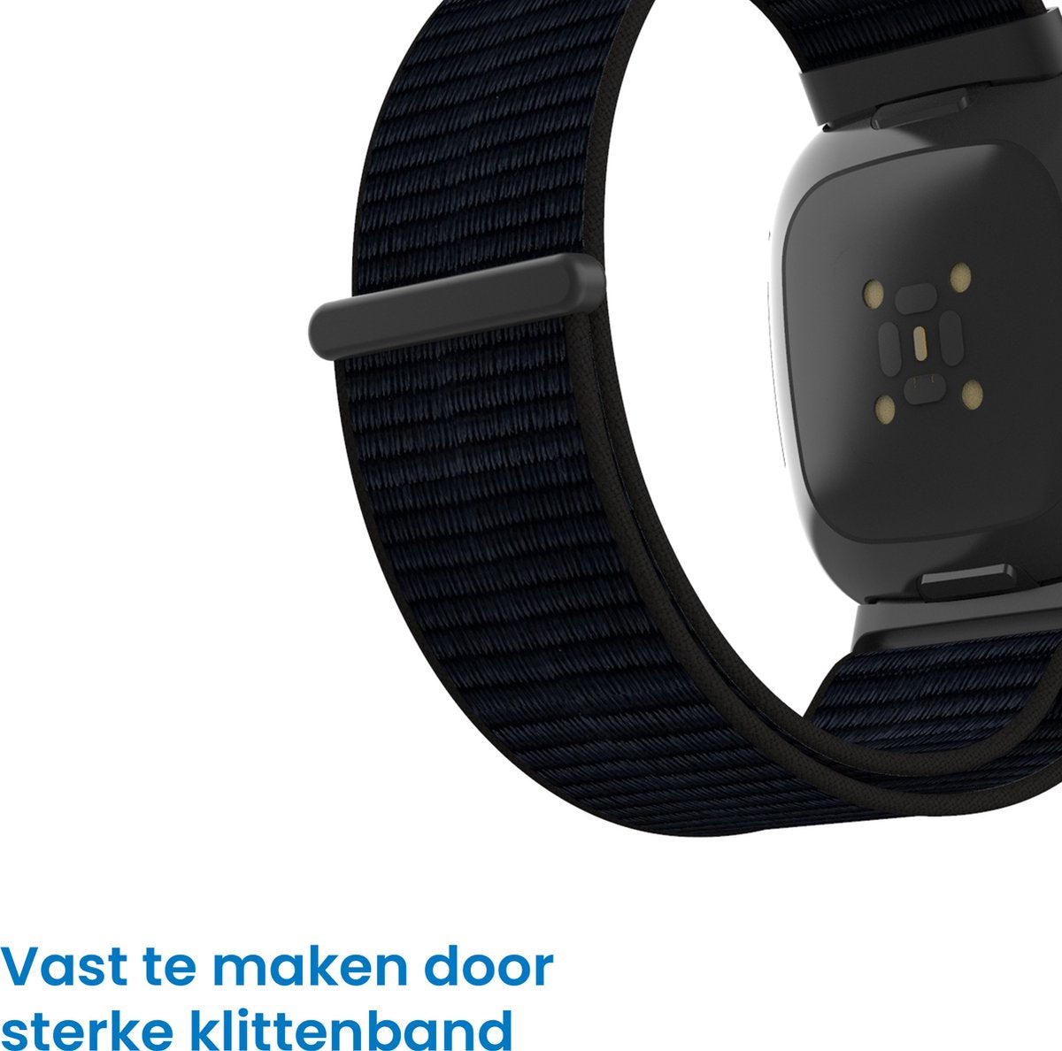 YONO Nylon Velcro Bandje geschikt voor Fitbit Versa 4 / Sense 2 - Zwart