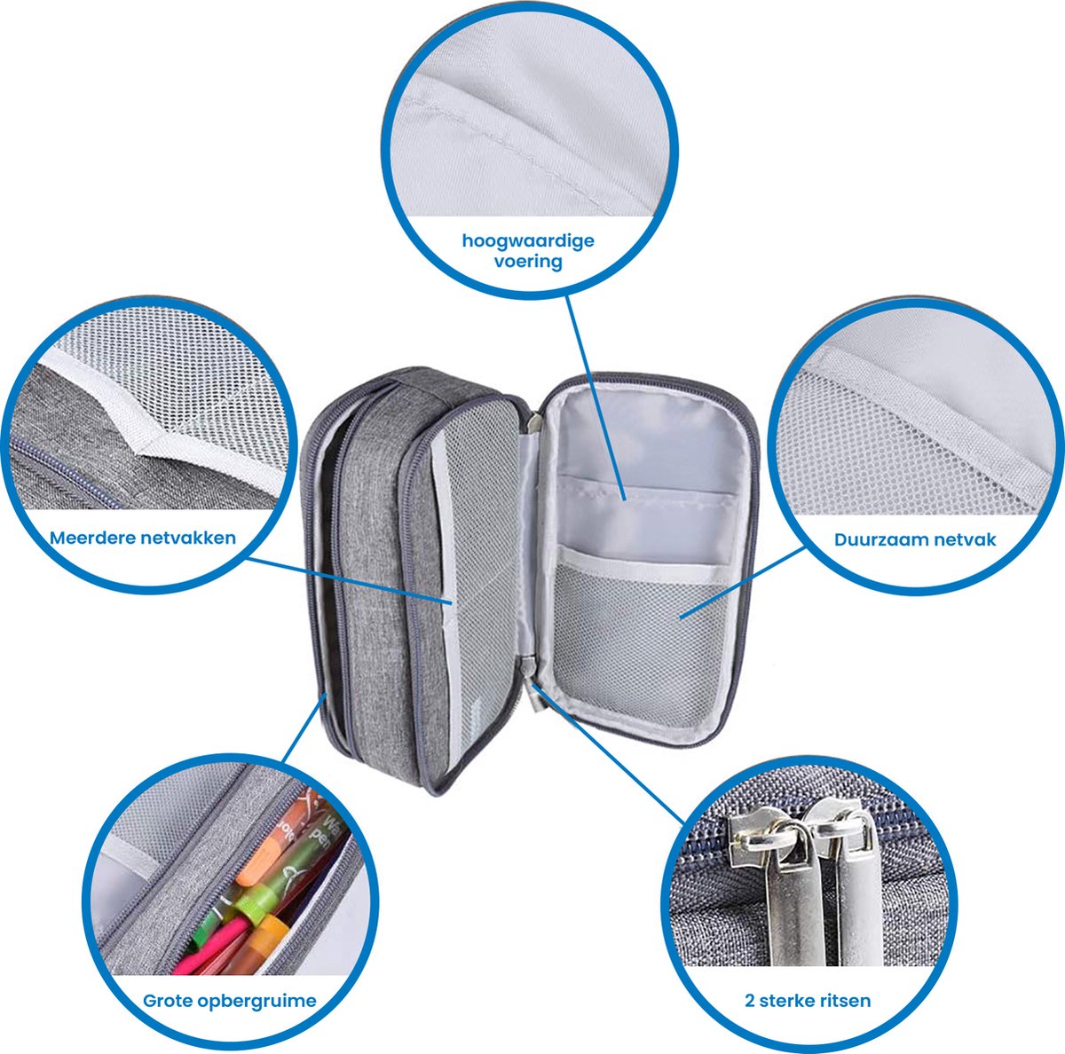 YONO Pennen Etui Large - Pennenzak voor Kinderen en Volwassenen - Schooletui voor Jongens en Meisjes - Back To School - Grijs