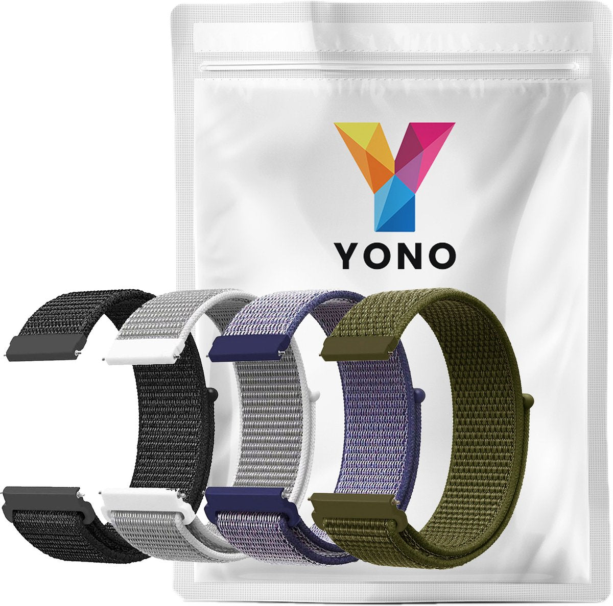 YONO Nylon Velcro Bandjes Set 20mm - Horlogebandjes geschikt voor Samsung Galaxy Watch 7/6/5 / Pro / 4 / 3 / Active 2 - Polar Ignite / Unite – Huawei - 4 Pack