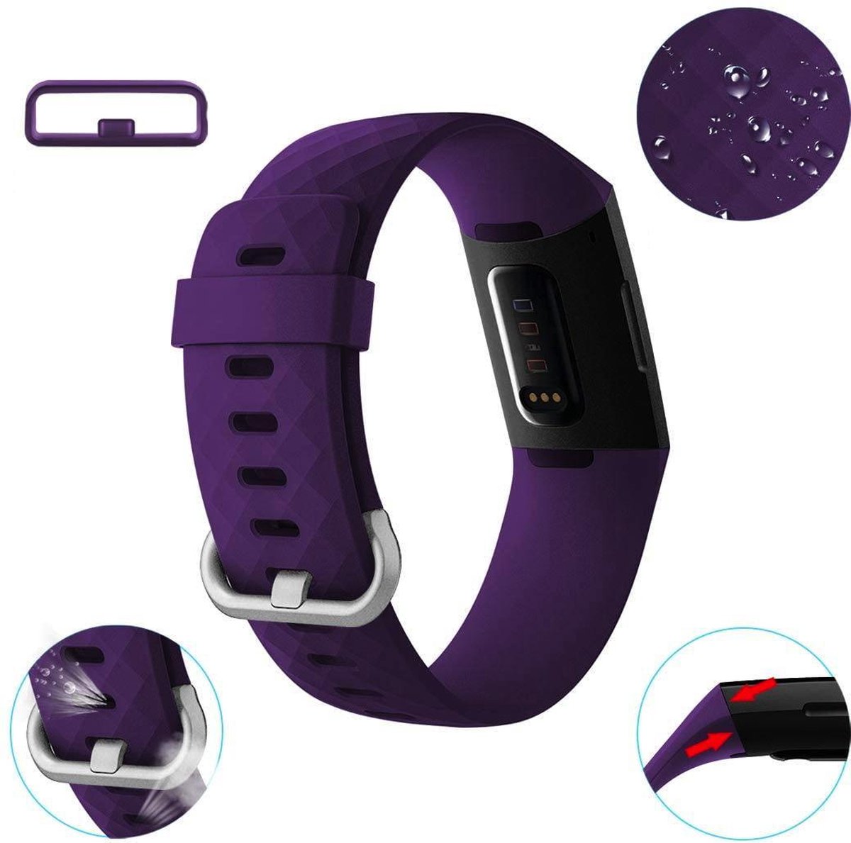 YONO Bandje geschikt voor Fitbit Charge 4/3 – Siliconen – Paars – Large