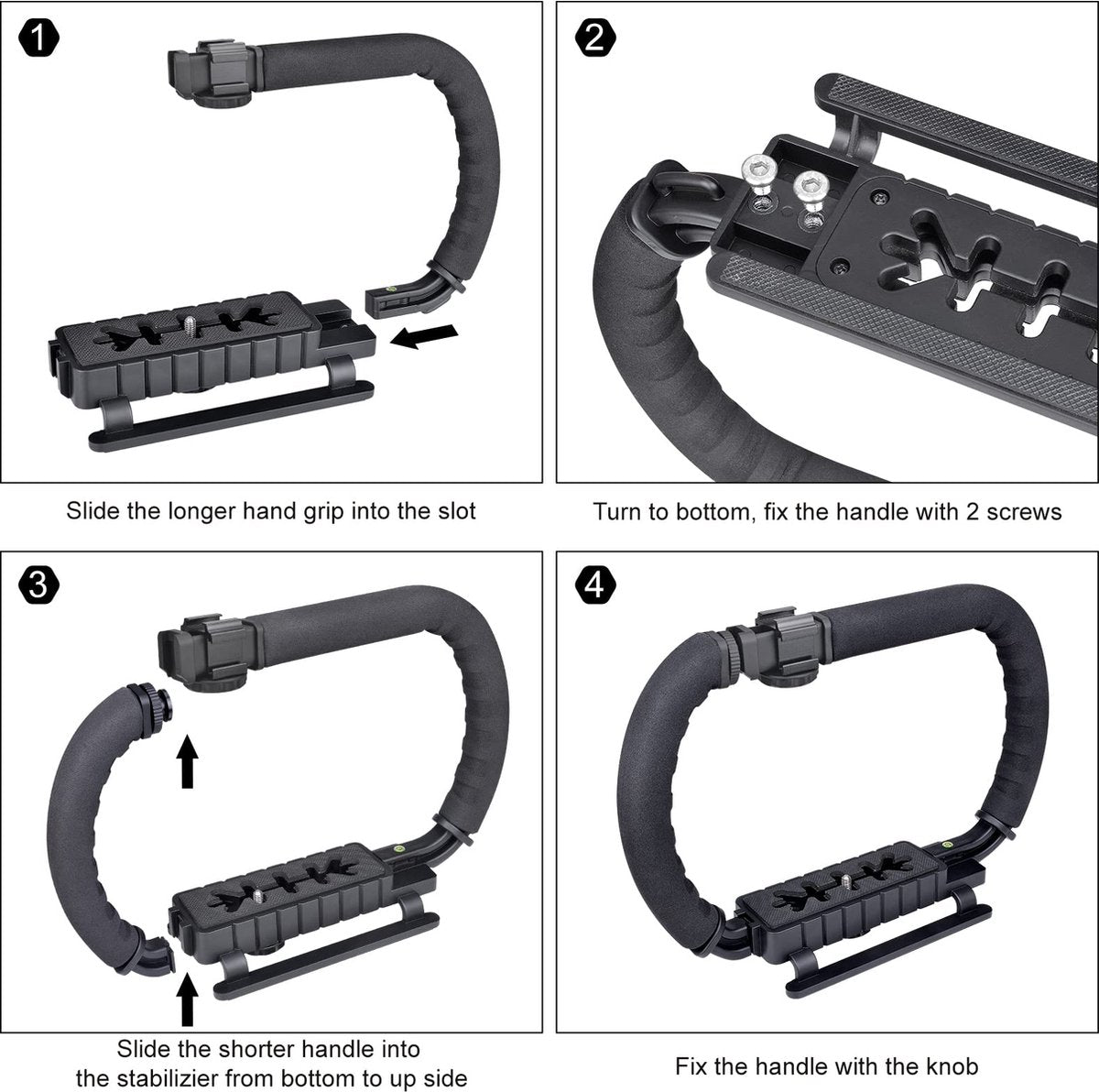 YONO Stabilisator Statief Handheld voor Camera en Accessoires - Professionele Stabilizer Handheld Beugel geschikt voor Actioncam / Smartphone / Videorecorder / Vlog / Youtube / Tiktok / Lamp / Microfoon - Zwart