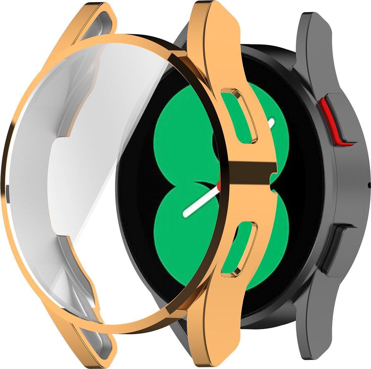 YONO Full Cover Bumper geschikt voor Samsung Galaxy Watch 4 44mm - Siliconen Case Screenprotector Hoesje - Rose Gold