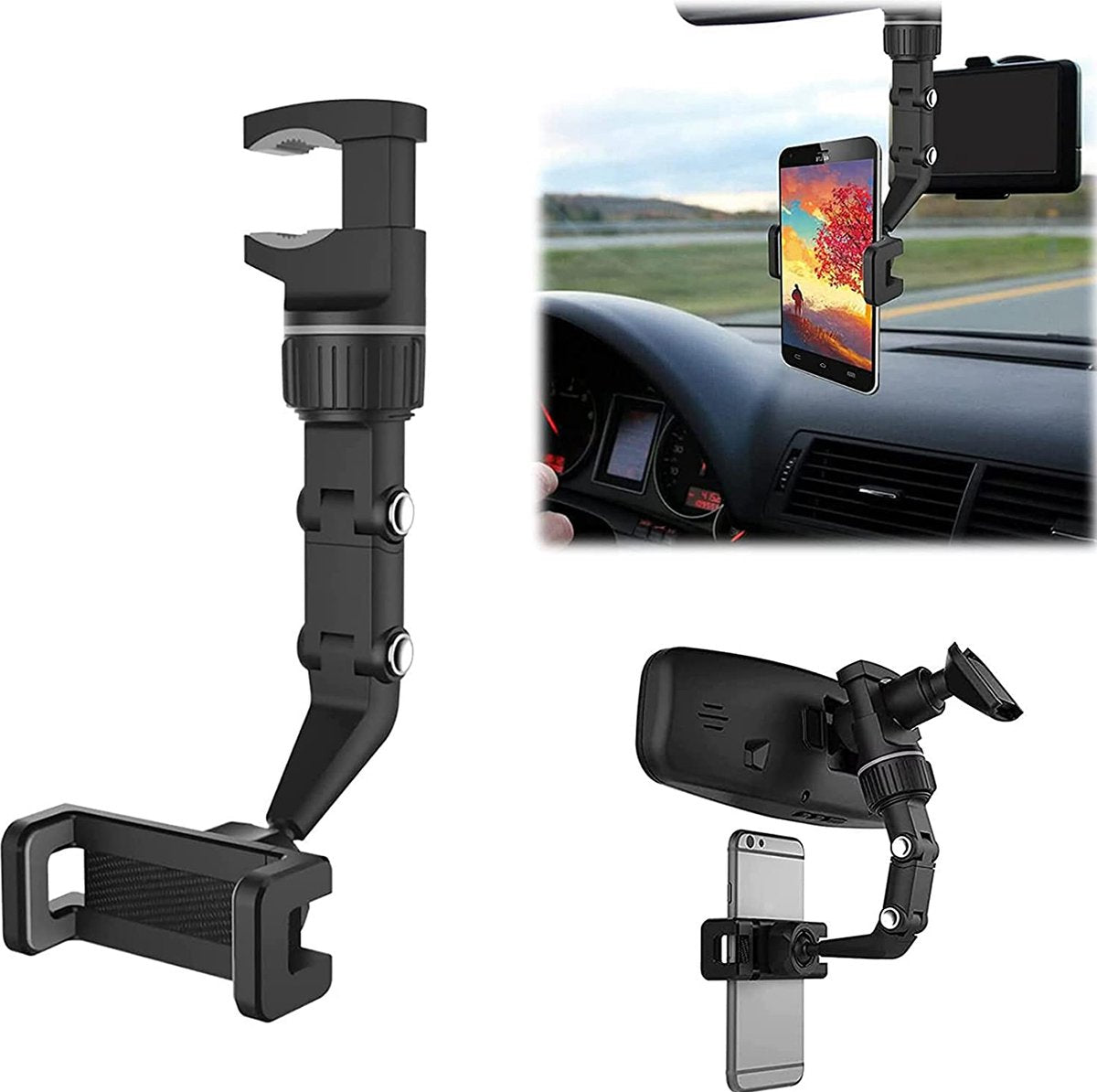 YONO Telefoonhouder Auto Spiegel - Smartphone Houder Universeel en Verstelbaar - GSM Autohouder - Zwart