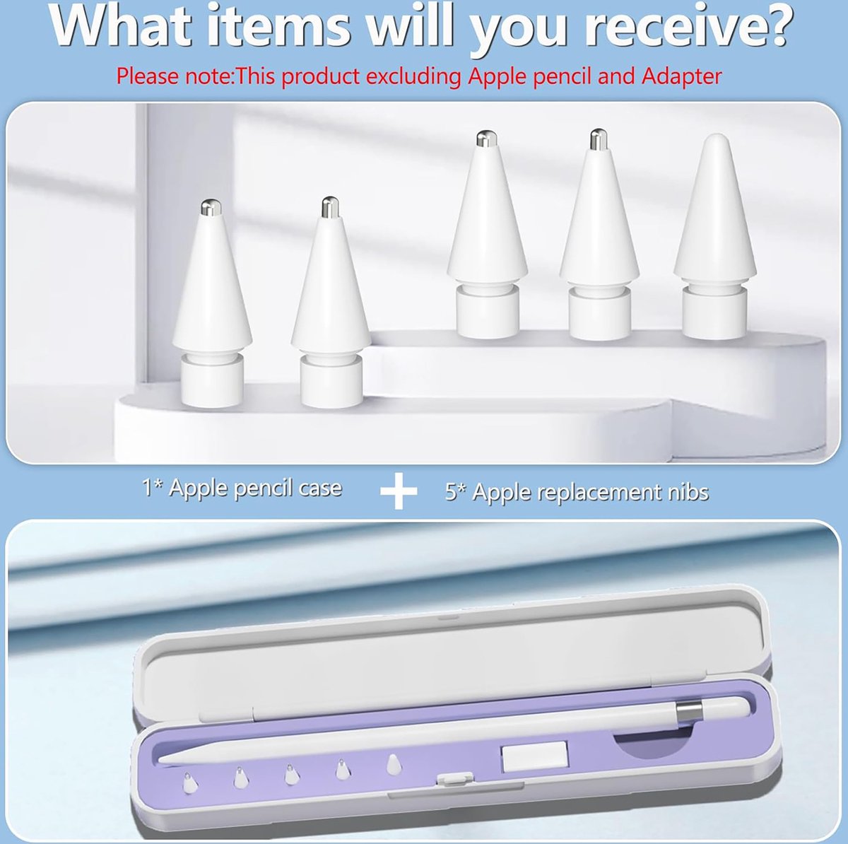 YONO Case en Tips geschikt voor Apple Pencil / 2 / Pro - Opbergbox Bescherm Hoes en 5 Punten - 7in1 - Wit