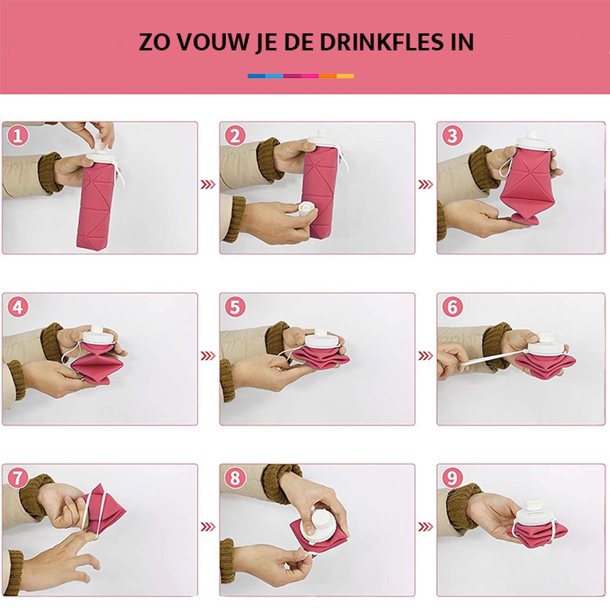 YONO Opvouwbare Waterfles - Siliconen Drinkfles voor Onderweg - Compact en BPA-vrij - 600 ML - Roze