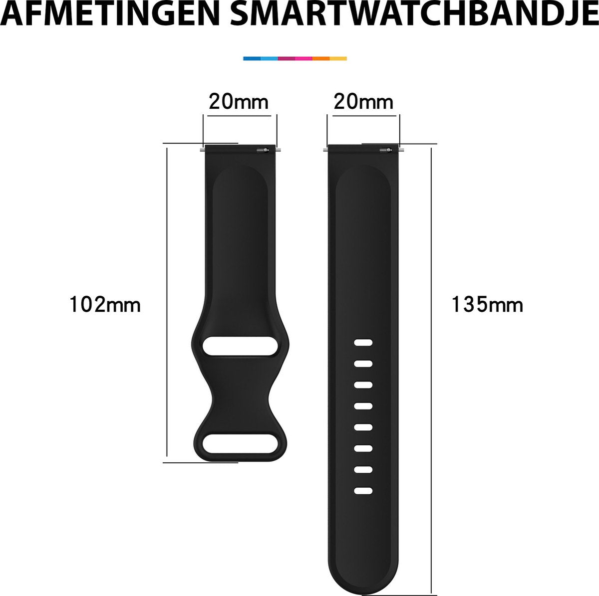 YONO Siliconen Soft Bandje 20mm - Horlogebandje geschikt voor Samsung Galaxy Watch 7/6/5 / Pro / 4 / 3 / Active 2 - Polar Ignite / Unite – Huawei - Zwart - Large