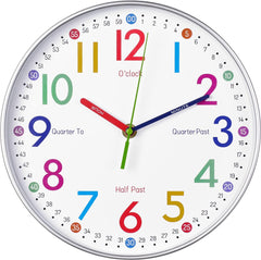 YONO Wandklok voor Kinderen - Leerklok met Kleuren Educatief - Klok Leren Kijken - Stil - Ø 30 cm