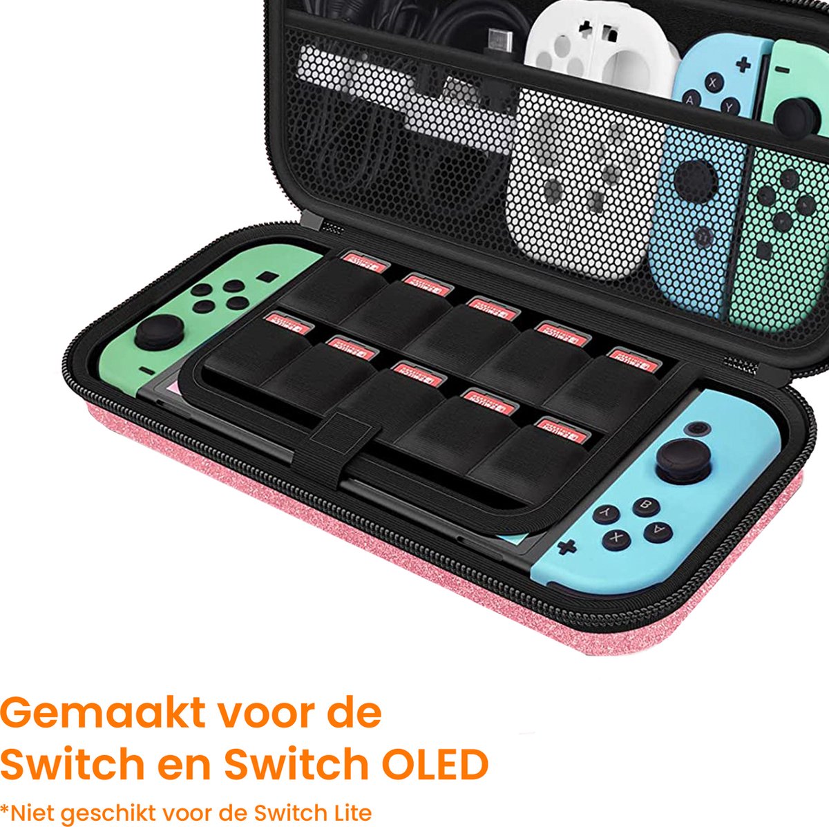 YONO Glitter Case geschikt voor Nintendo Switch / Switch OLED - Opbergtasje Hoesje - Beschermhoes - Rose