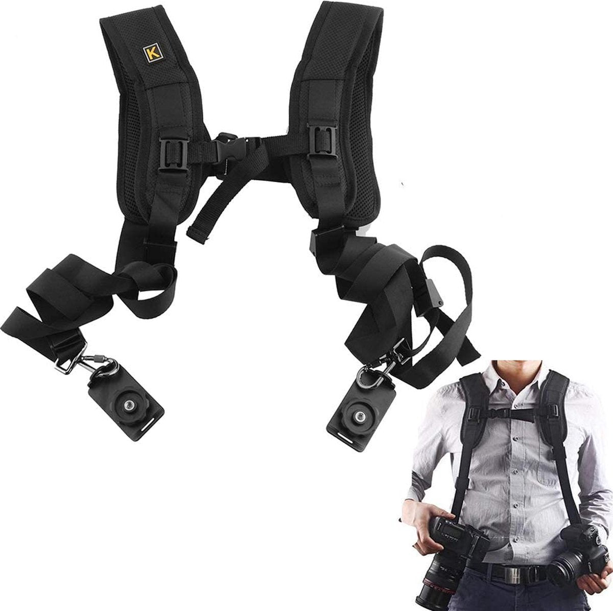 YONO Camera Harnas voor Systeemcamera - Dual Strap Camera Riem - Geschikt voor DSLR Canon / Nikon / Sony - Zwart