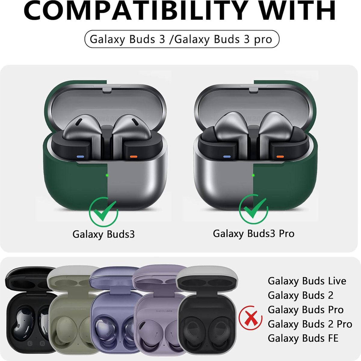 YONO Soft Case geschikt voor Samsung Galaxy Buds 3 / 3 Pro - Siliconen Hoesje - Donkergroen