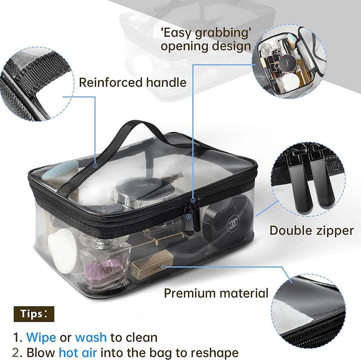 YONO Doorzichtige Reis Toilettas voor Toiletartikelen – Travel Make Up Organizer Tasje – Transparant