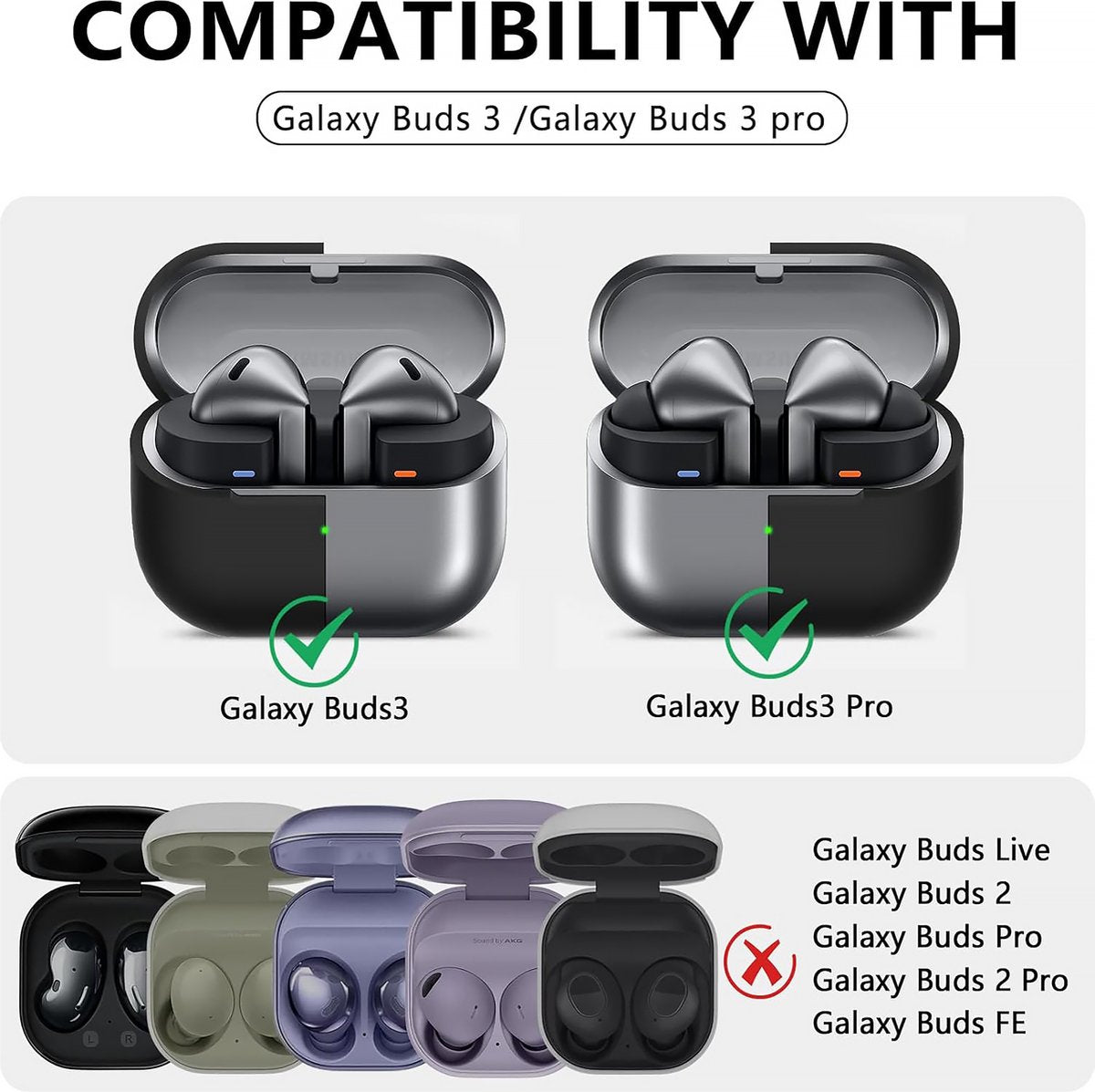 YONO Soft Case geschikt voor Samsung Galaxy Buds 3 / 3 Pro - Siliconen Hoesje - Zwart