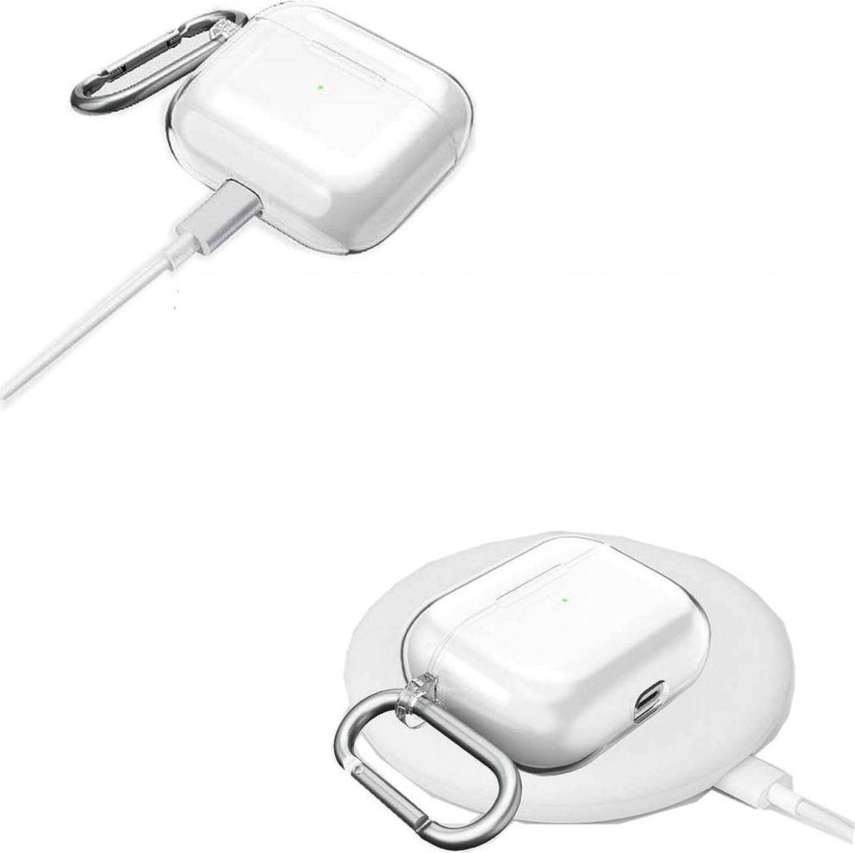 YONO Siliconen Hoesje geschikt voor Apple Airpods Pro 1 / 2 - Met Clip - Transparant