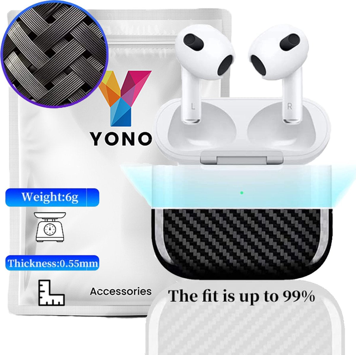 YONO Carbon Hoesje geschikt voor Apple Airpods 3 – Hard Case - Koolstofvezel Beschermhoes - Zwart