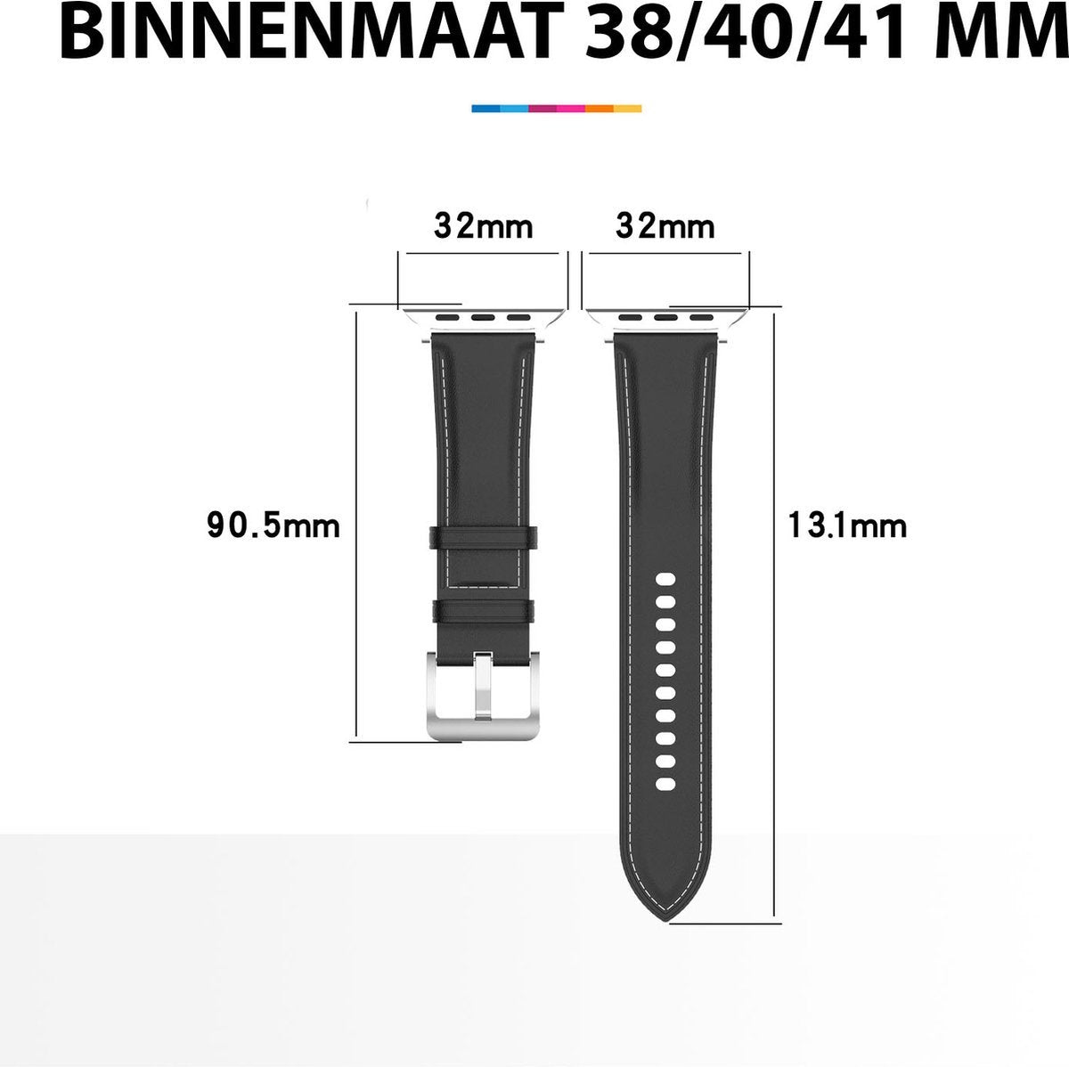 YONO Leer Stretto Bandje geschikt voor Apple Watch Series - 7 / 8 (41mm) - SE 6 5 4 (40mm) - 3 2 1 (38mm) - Zwart