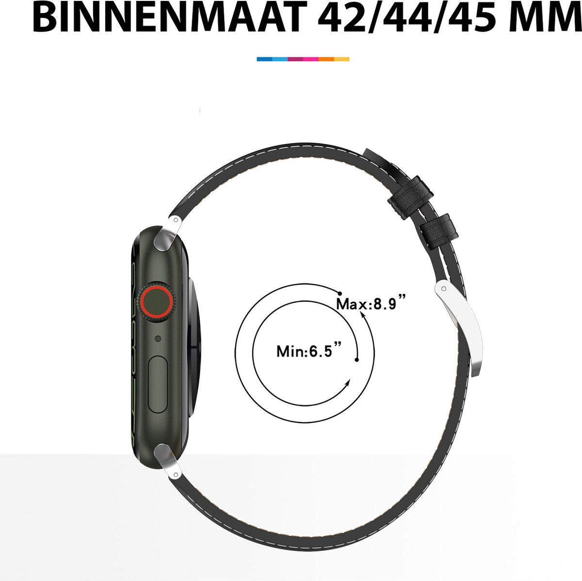 YONO Leer Bandje Cali geschikt voor Apple Watch 42 / 44 / 45 / 49 mm - Luxe Lederen Vervangende iWatch Series 8/7/SE/6/5/4/3 Armband Strap - Lichtbruin