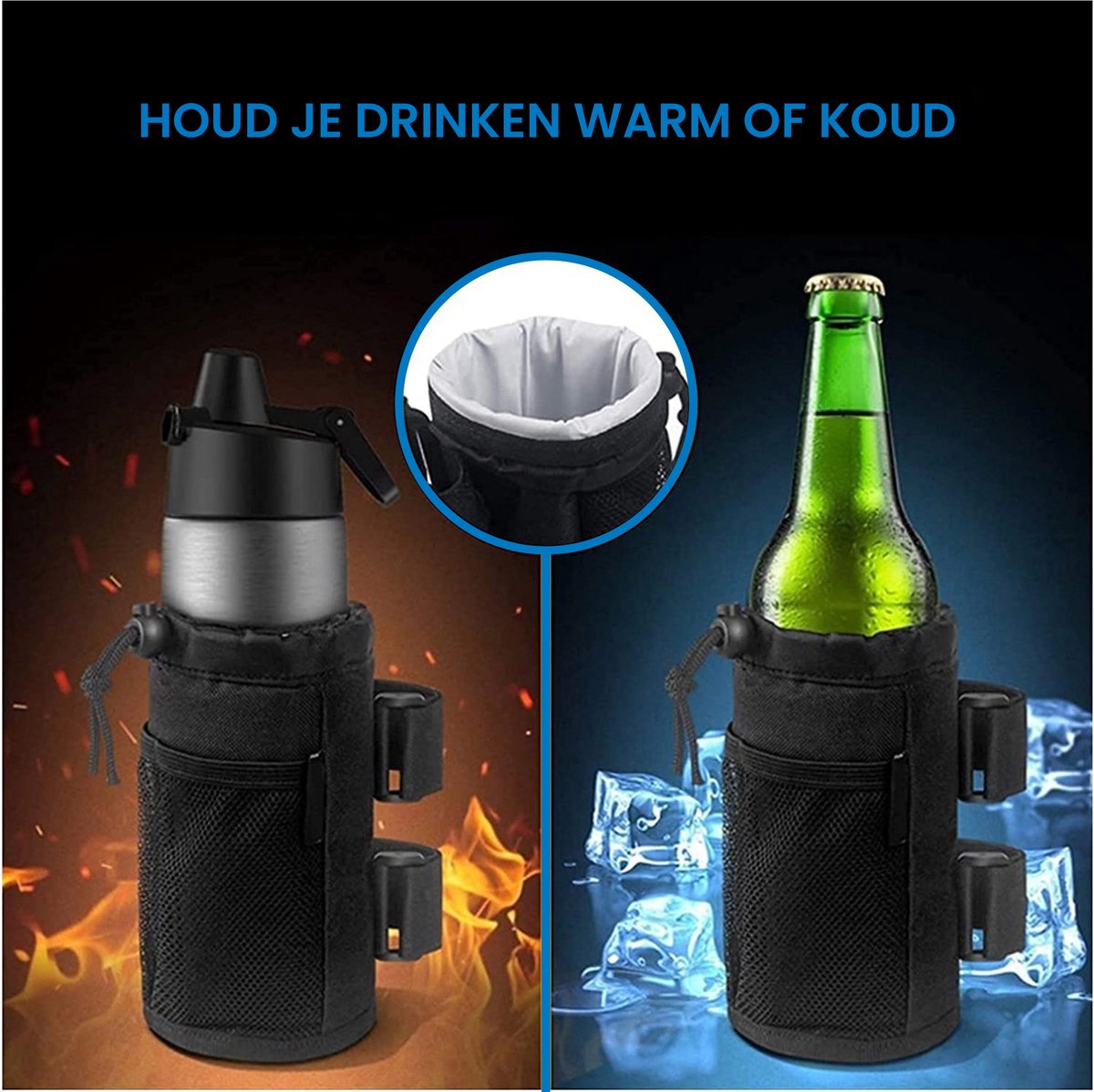 YONO Bidonhouder met Klittenband - Universeel geschikt voor Fiets / Racefiets / Mountainbike / Kinderwagen / Buggy - Flessen / Beker Houder Verstelbaar - Zwart