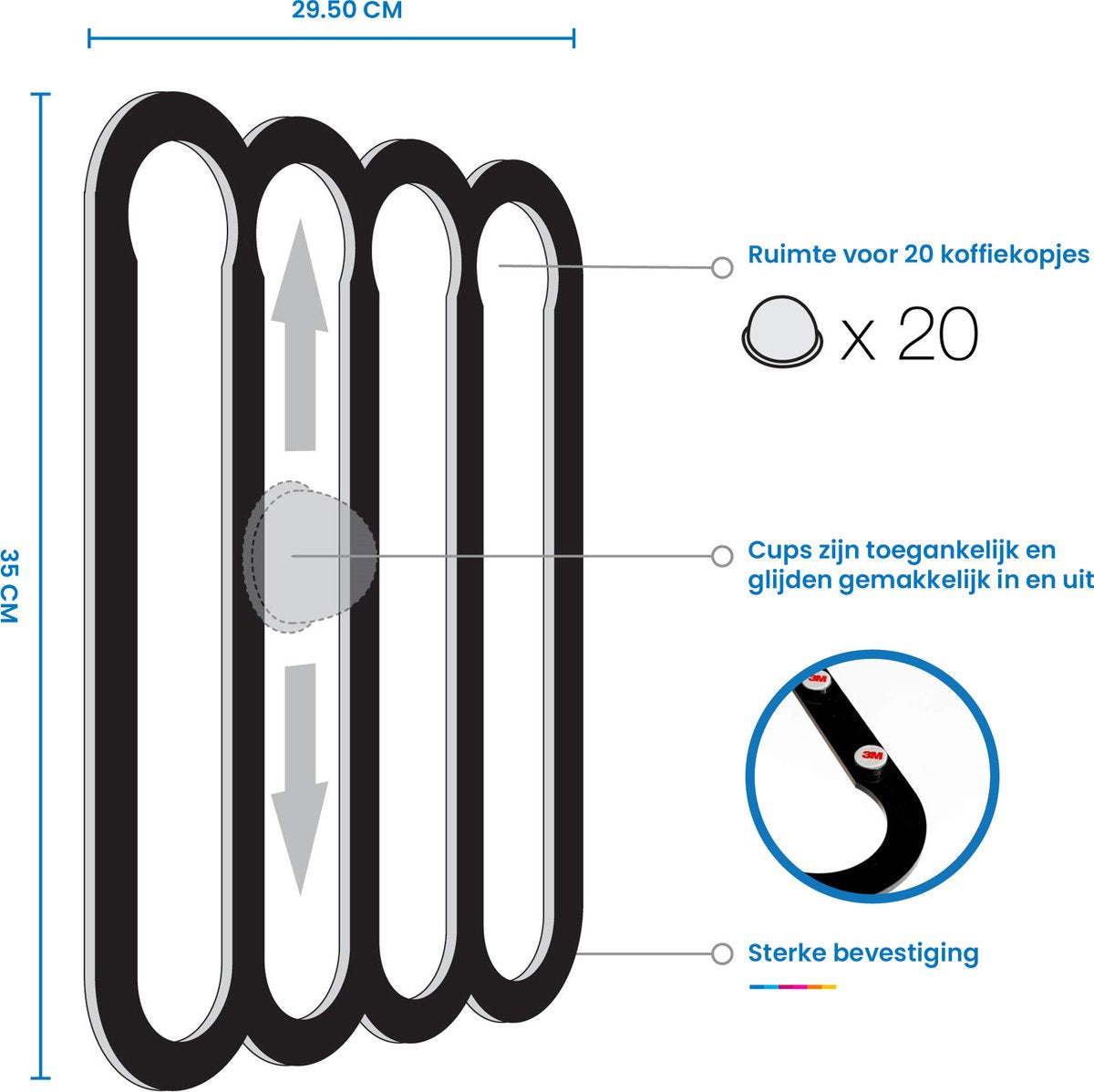 YONO Capsulehouder geschikt voor Nespresso Vertuo Capsules - Zelfklevende Wandhouder Cups - Cuphouder - 20 stuks - Zwart