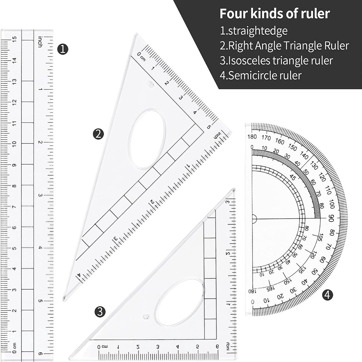 YONO Wiskunde School Set 10in1 - Passer / Geodriehoek / Liniaal / Potlood - Schoolspullen Middelbare - Zwart