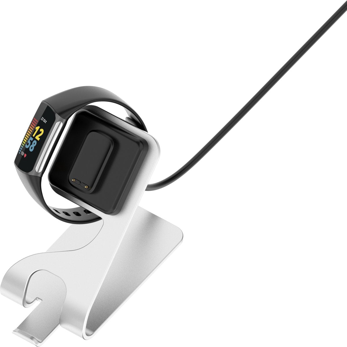 YONO Oplader Dock geschikt voor Fitbit Charge 5 / 6 / Fitbit Luxe - Oplaadstation en Houder - Oplaadkabel - Zilver