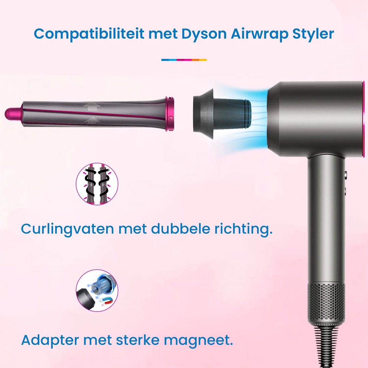 YONO Lange Krultangen 30mm geschikt voor Dyson Airwrap Styler - Volume en Vorm - Inclusief Krultang Opzetstuk voor Föhn - Krul Borstel - 2 Stuks