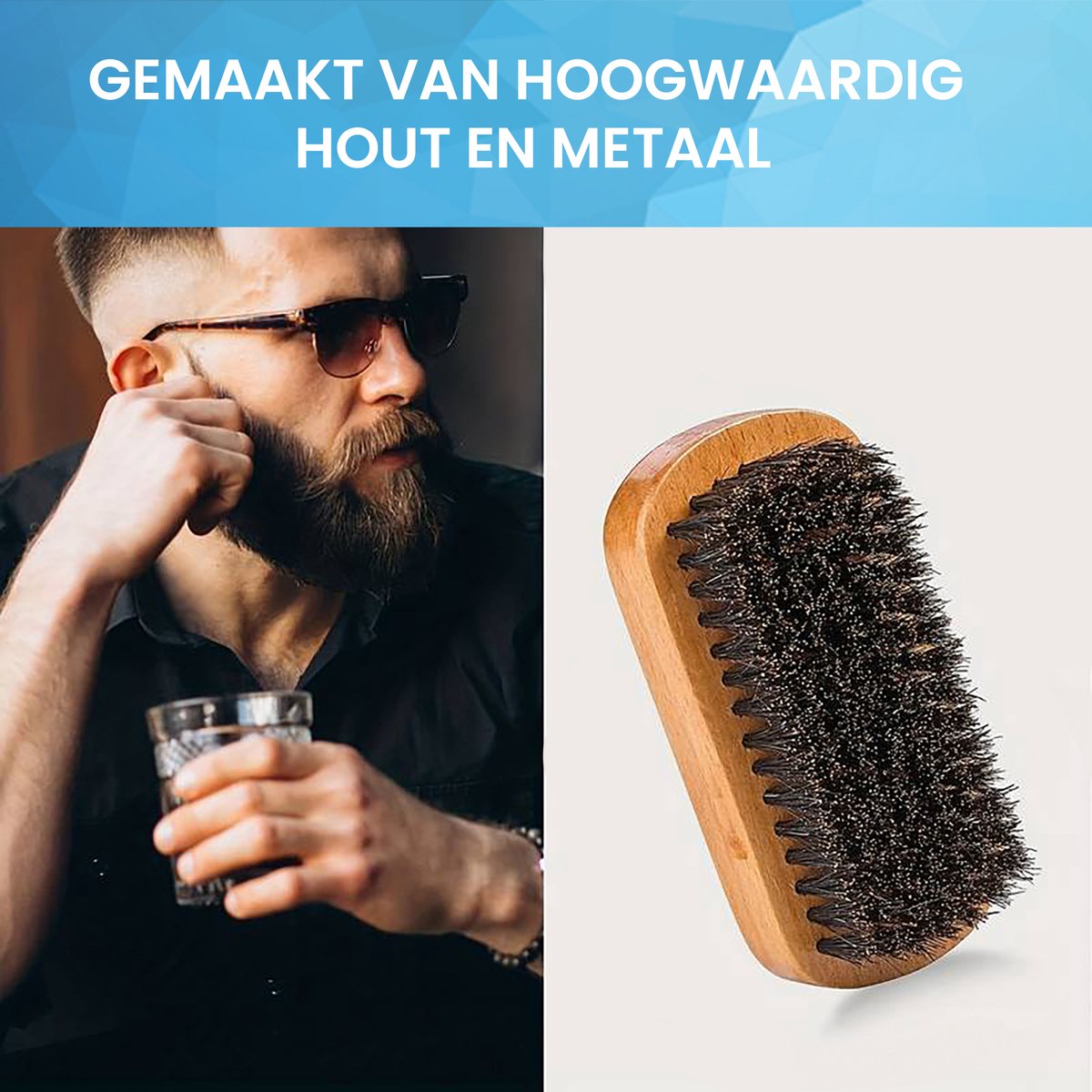 YONO Baard Kam en Borstel - Baardschaar - Baardverzorgingset - Hout