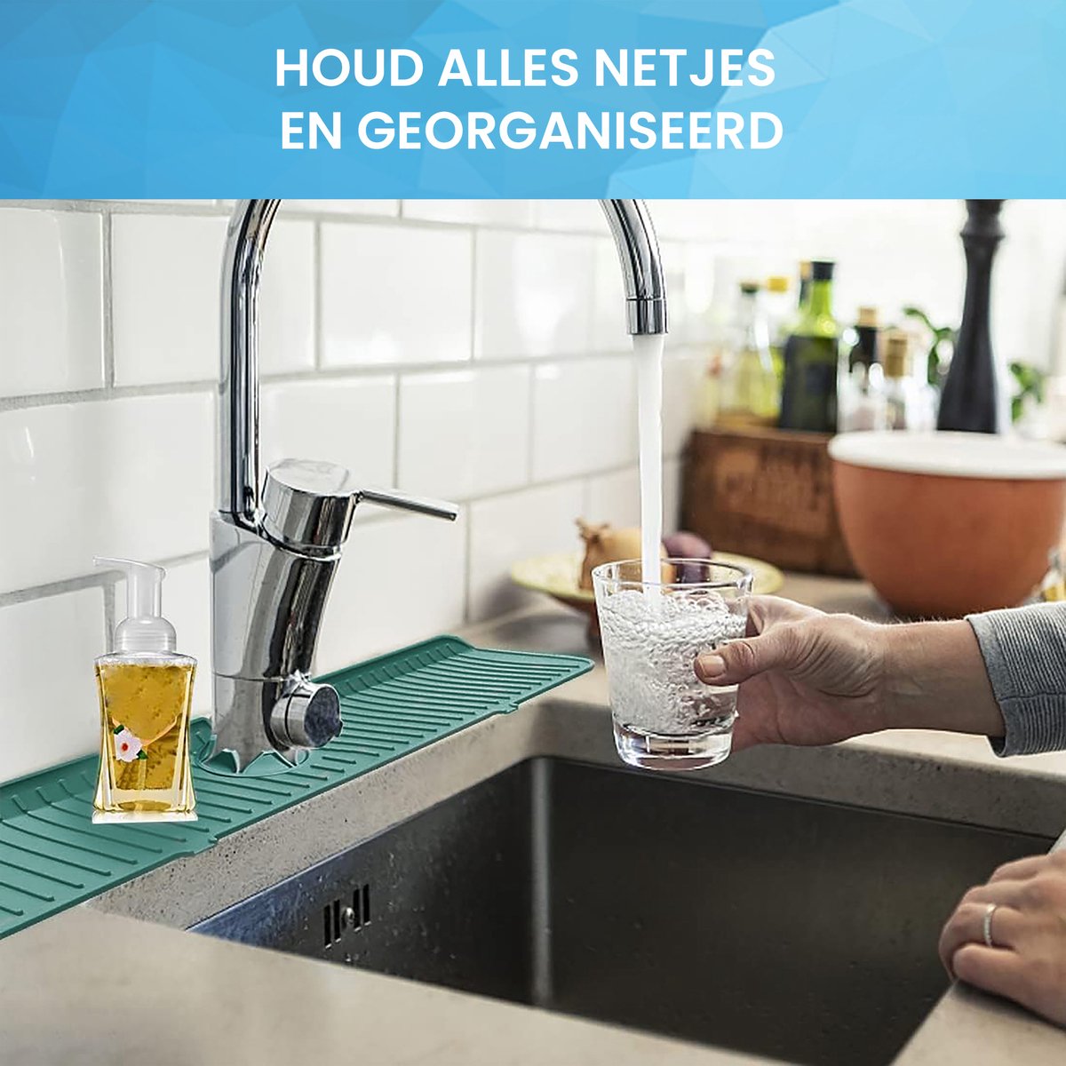 YONO Siliconen Kraanmat - Afdruipmat Organizer - Aanrechtmat voor Kraan - 45 x 15cm - Leisteen