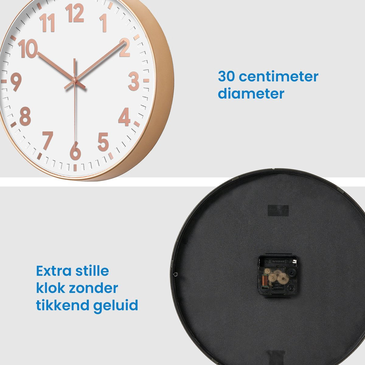 YONO Wandklok Modern - Stille Klok - 30 cm - Rose Gold