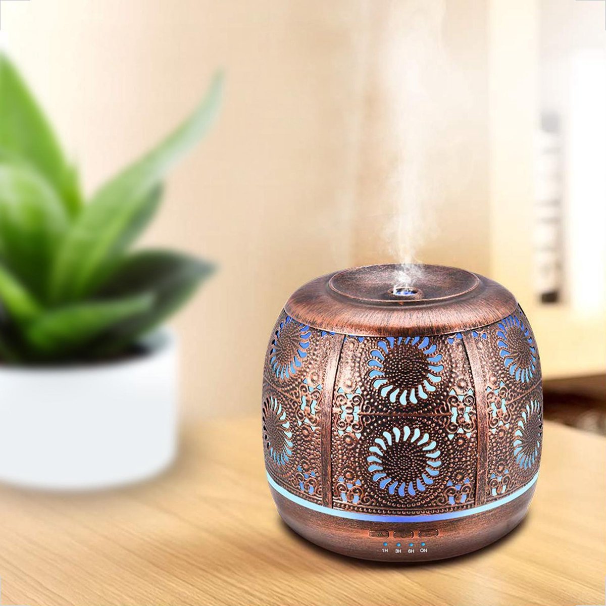 YONO Aroma Diffuser met LED verlichting - Verstuiver voor Etherische Olie - Geurverspreider - Vernevelaar - Brons Metaal - 500ML