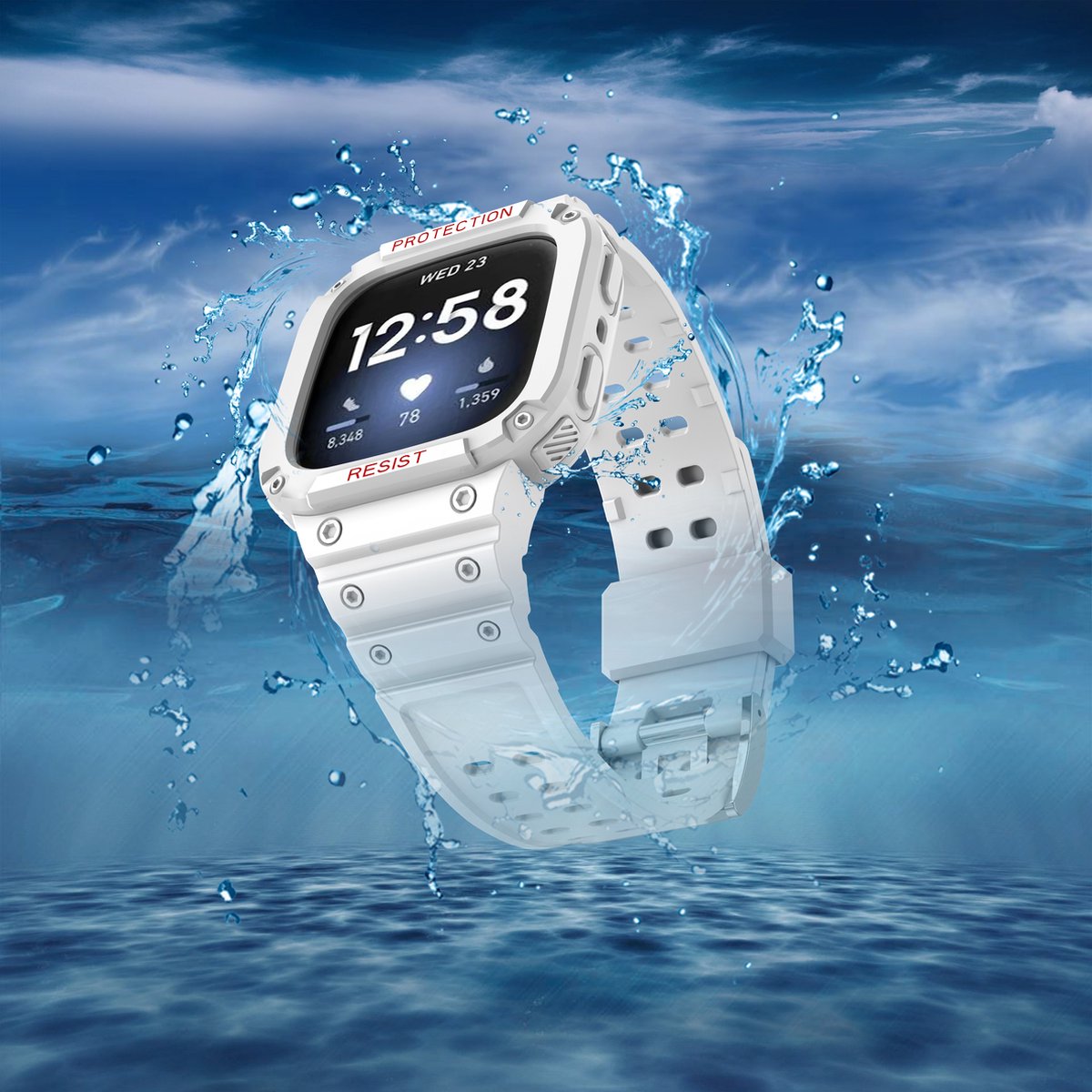 YONO Shock Resist Bandje geschikt voor Fitbit Versa 3 / 4 / Sense - Wit