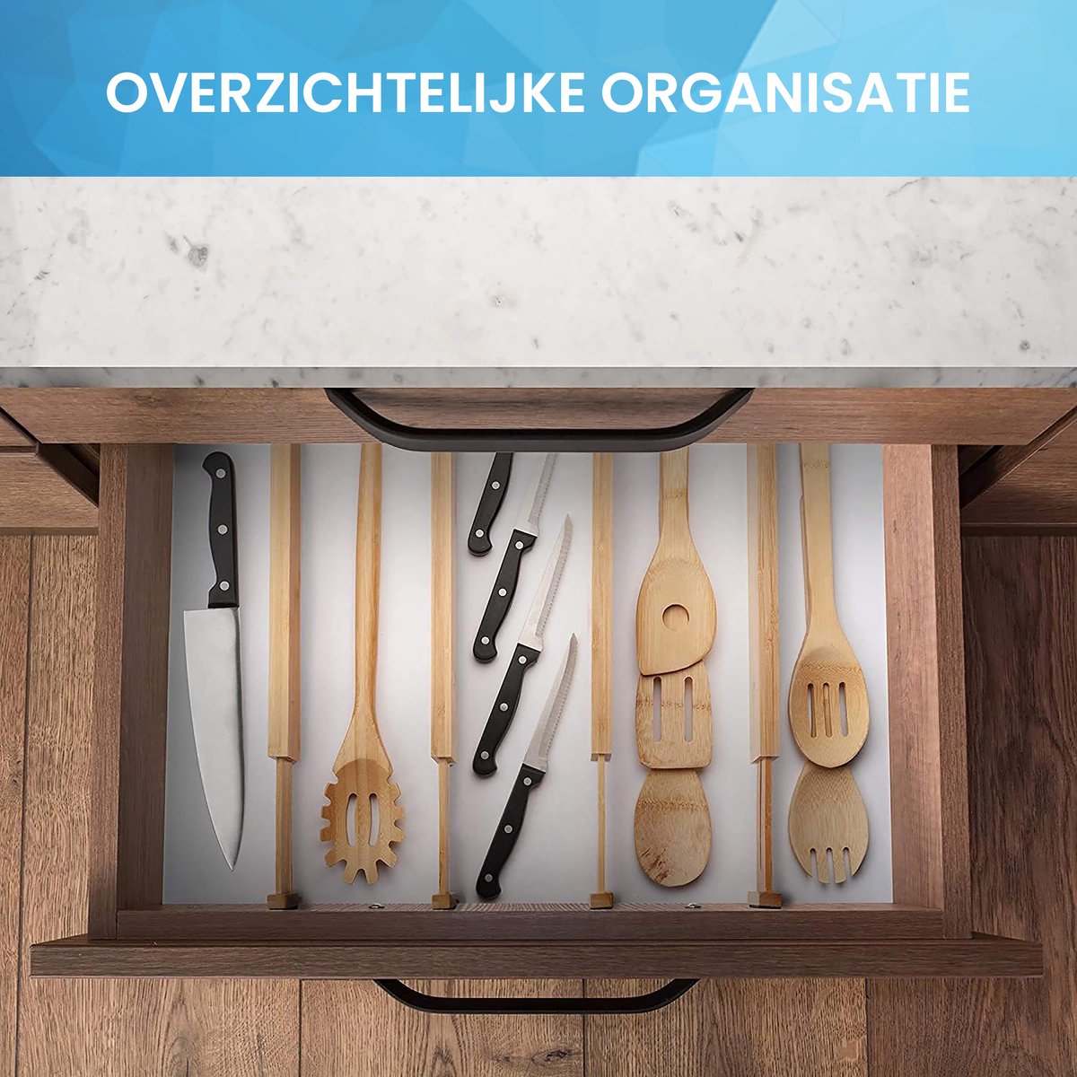 YONO Lade Verdeler Verstelbaar XL - Organizer Uitschuifbaar - Set van 4 - Bamboe