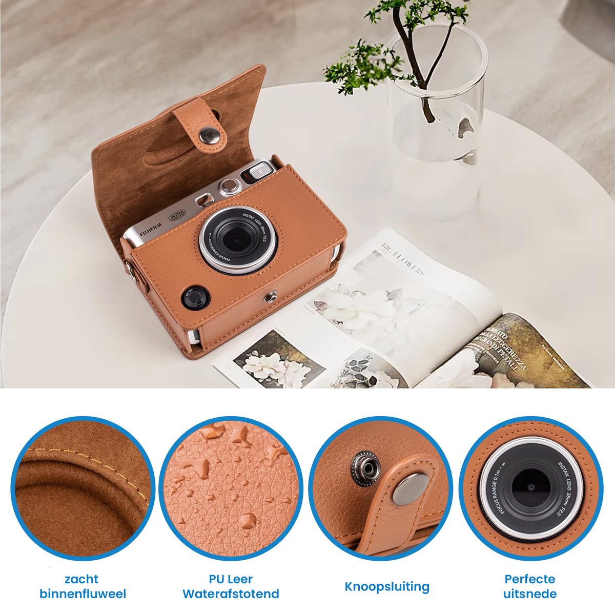 YONO Case geschikt voor Fujifilm Instax Mini EVO - PU Leer Hoesje - Bruin