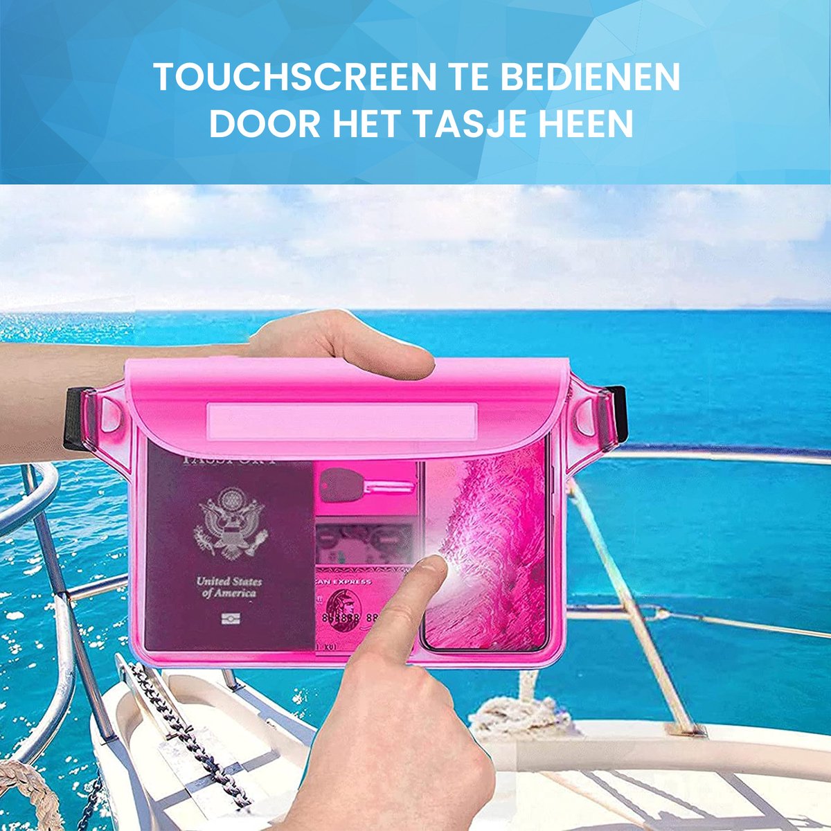 YONO Heuptasje Waterdicht - Fanny Pack Doorzichtig - Waterdichte Heuptas - Vakantie - Reizen - Festival - Dames en Heren - Felroze