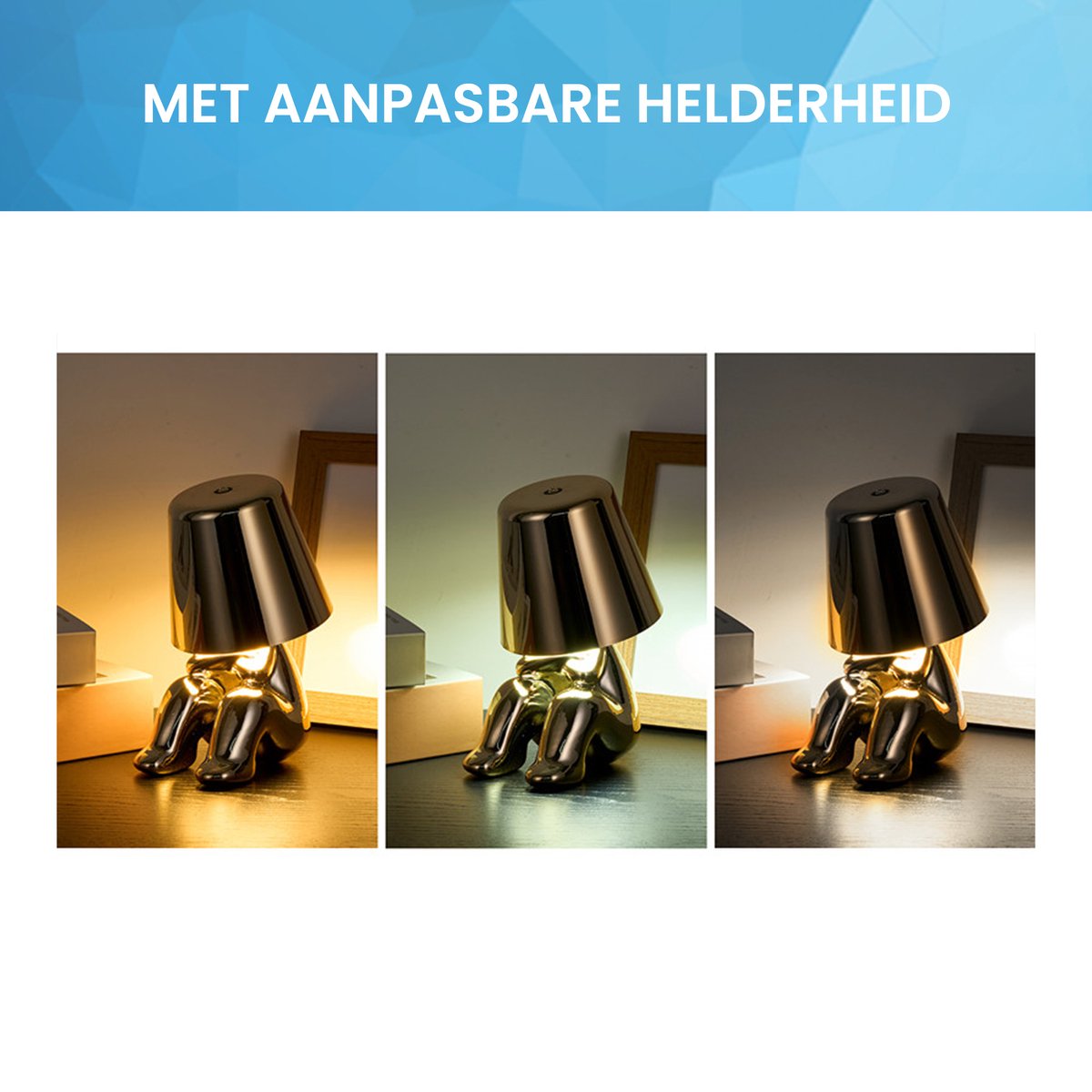 YONO Decoratieve Tafellamp Oplaadbaar - Nachtlampje Slaapkamer - Bureaulamp Woonkamer - Woondecoratie Beelden en Figuren - Waarom - Goud