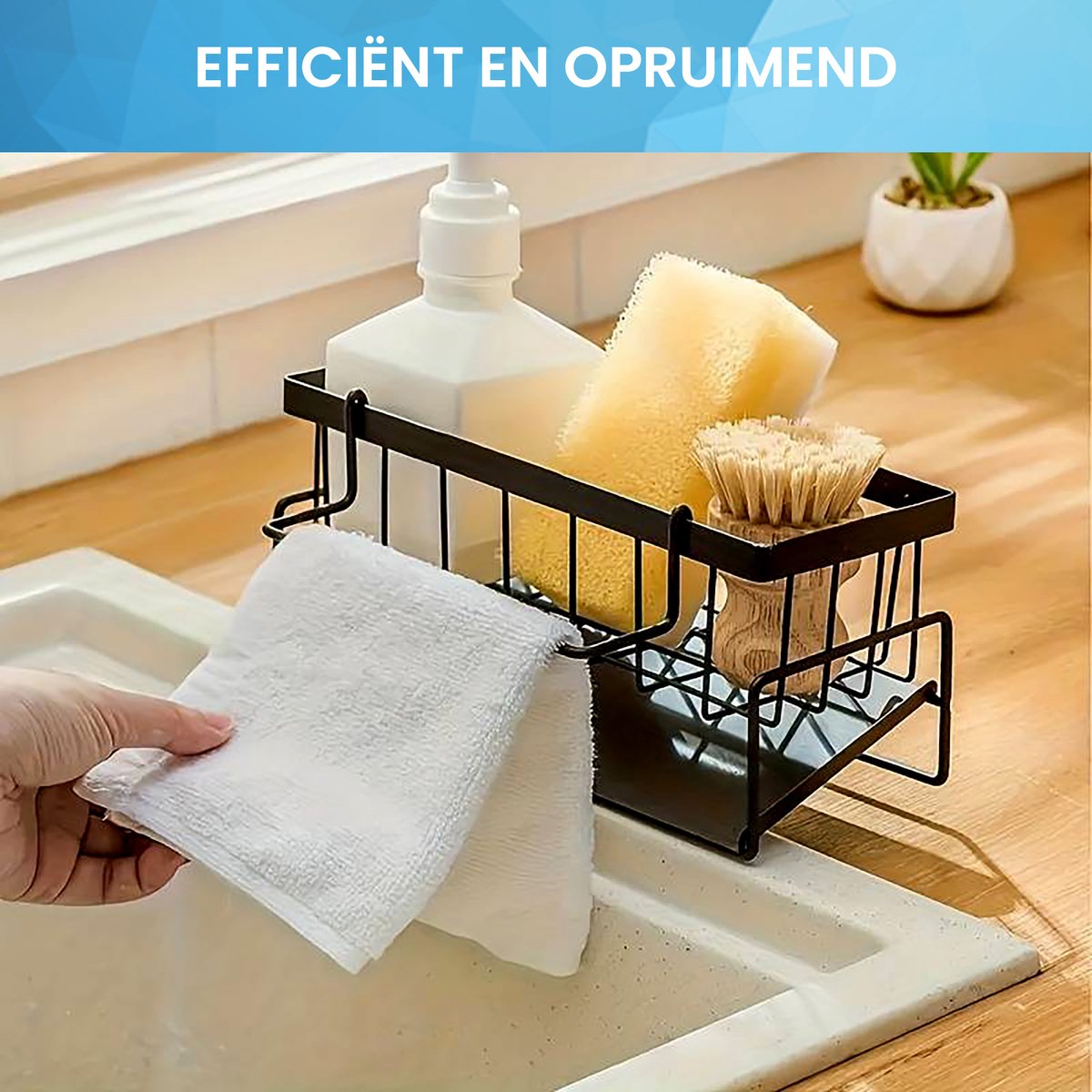 YONO Gootsteen Organizer voor Aanrecht en Keuken - Vaatdoek en Spons Houder - Zwart