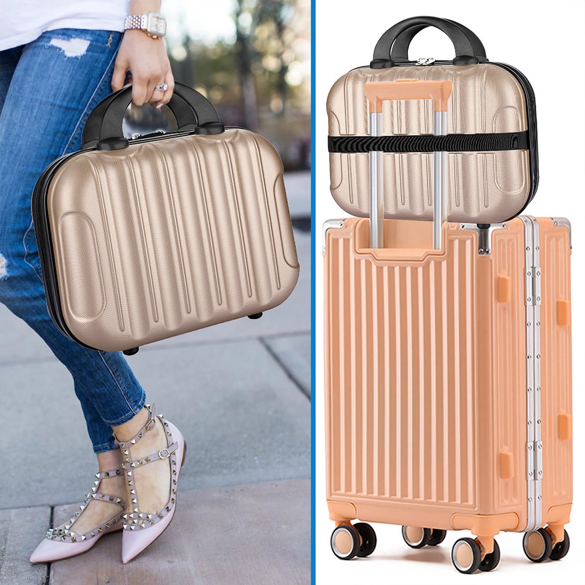 YONO Beautycase Koffer - Luxe Make-up Tas - Handbagage Hard Shell - Champagne