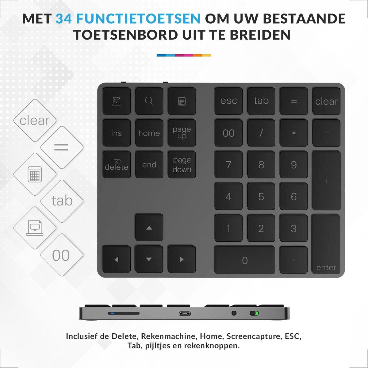 YONO Numpad Draadloos – Numeriek Toetsenbord met Bluetooth – Keypad geschikt voor Apple en Microsoft – Space Grey