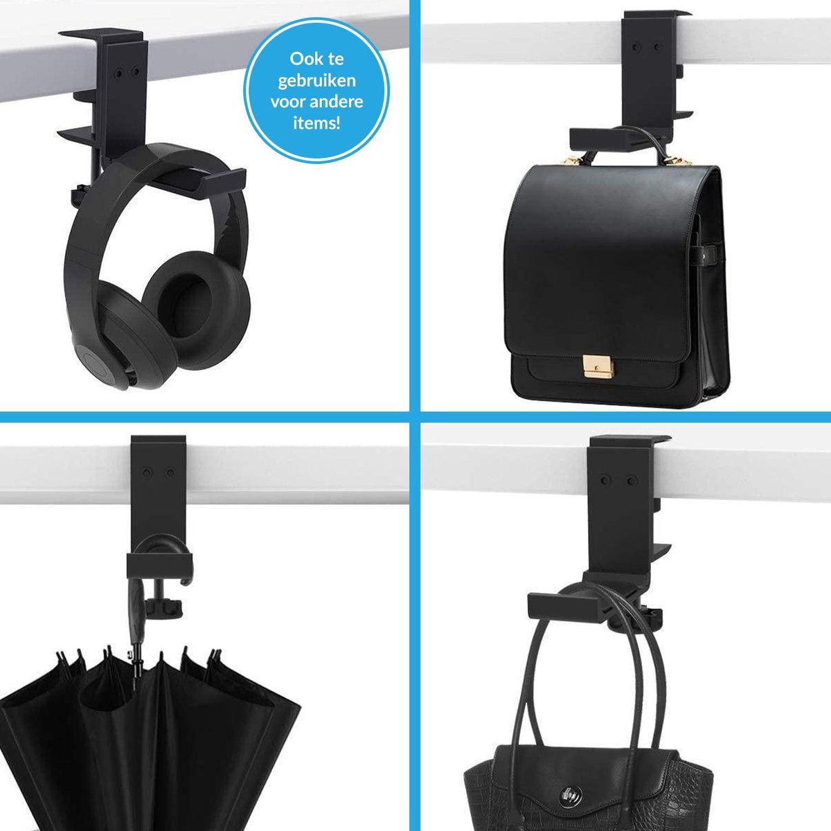 YONO Headset Houder Bureau Uitklapbaar - Koptelefoon Haak - Hoofdtelefoon Hanger - Aluminium - Zwart