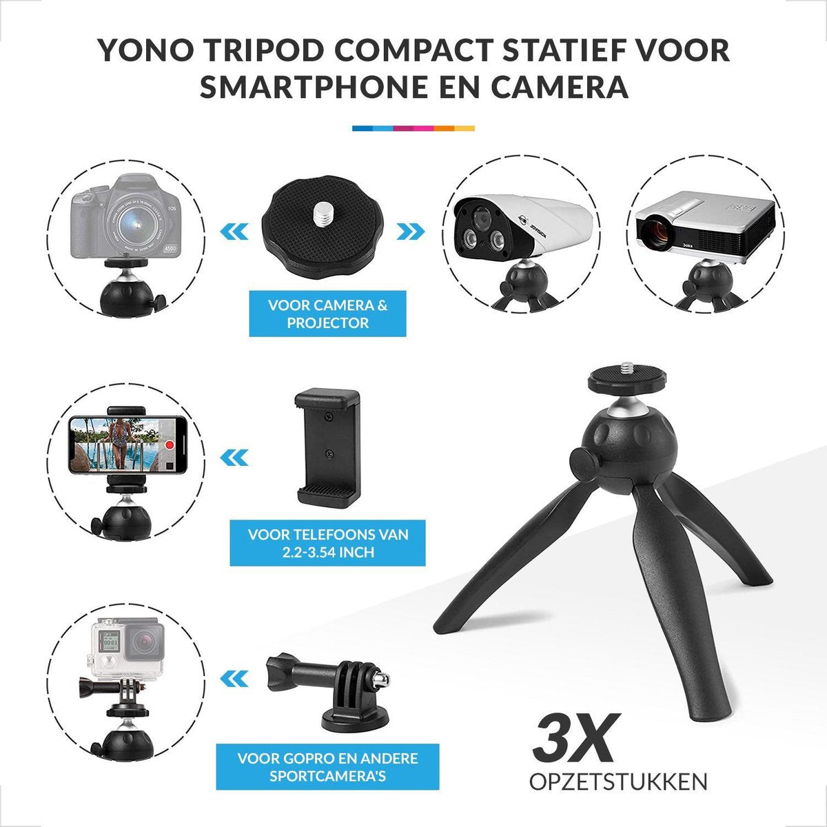 YONO Tripod Compact - Statief voor Smartphone en Camera - Vlog Stick
