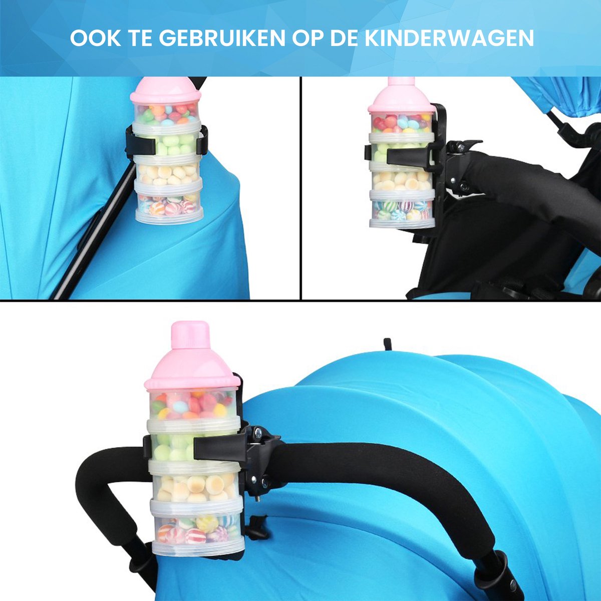 YONO Bidonhouder met Klem - Universeel geschikt voor Fiets / Racefiets / Mountainbike / Kinderwagen / Buggy - Flessen / Beker Houder Verstelbaar - Zwart