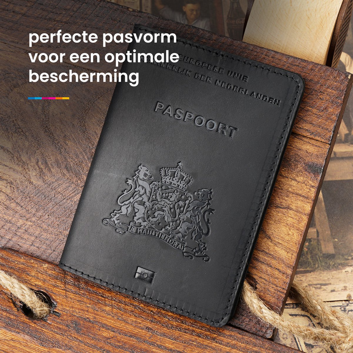 YONO Paspoort Hoesje Nederland Leer - Houder Cover Mapje - Zwart