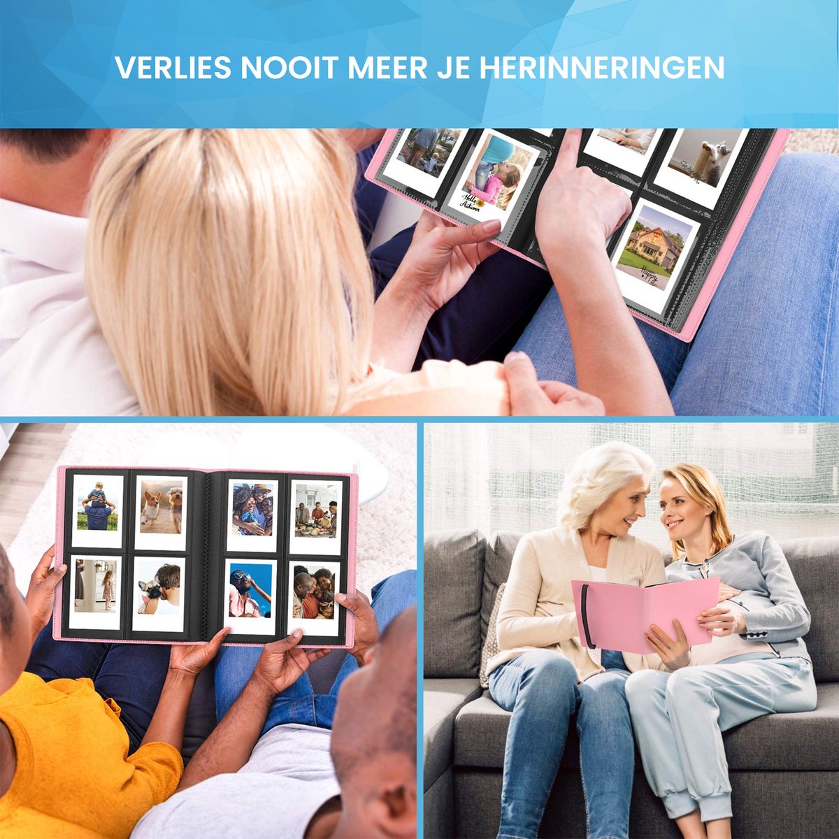 YONO Fotoalbum 160 voor Instant Camera Fotopapier - Fotoboek Geschikt voor Fujifilm Instax Mini 12 / 11 / 9 / 8 / 7s / 25 / 90 / Link / SP-2 / Liplay - Film Polaroid - Kodak - Square en Meer - Roze