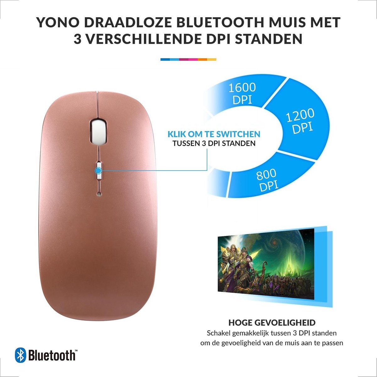 YONO Draadloze Muis met Bluetooth - Oplaadbaar - Geschikt voor Laptop, PC en Mac - Rose Gold