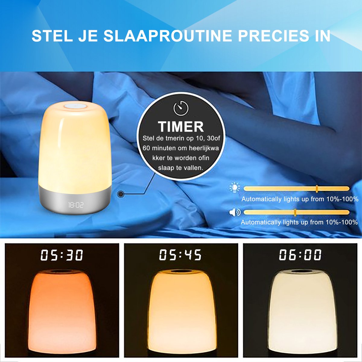 YONO Wake Up Light – Slaapwekker – Nachtlamp – Lichtwekker met Natuurlijke Geluiden - Digitale Wekker Slaapkamer