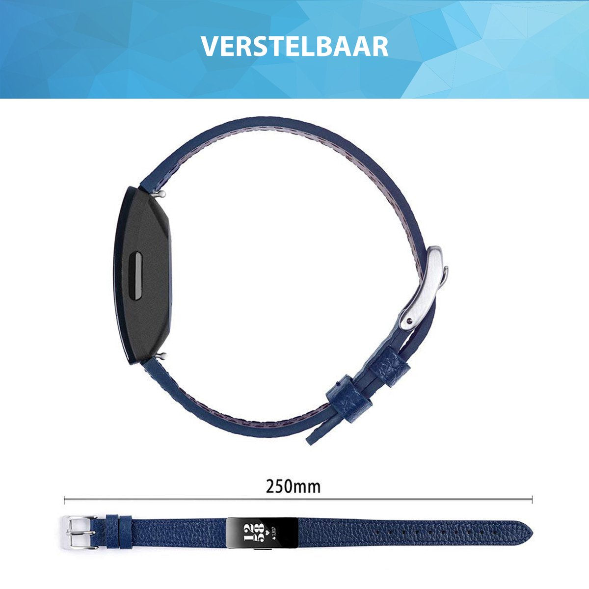 YONO Leer Bandje geschikt voor Fitbit Inspire 3 - Vervangende Lederen Armband - Donkerblauw