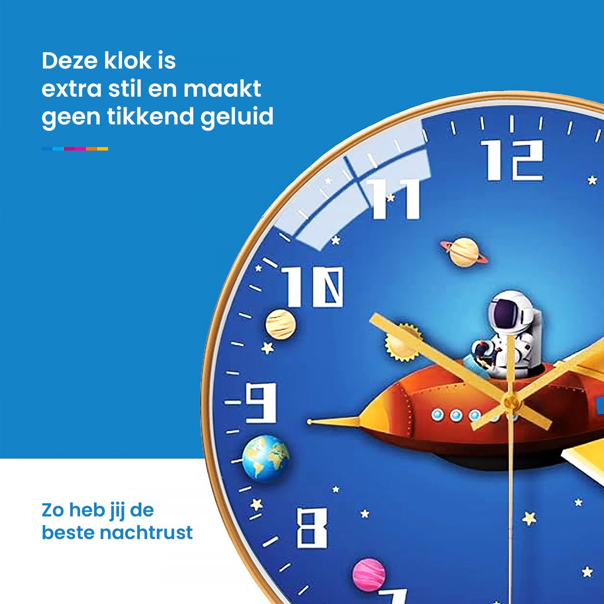 YONO Wandklok voor Kinderen - Stille Klok - 30,5 cm - Raket