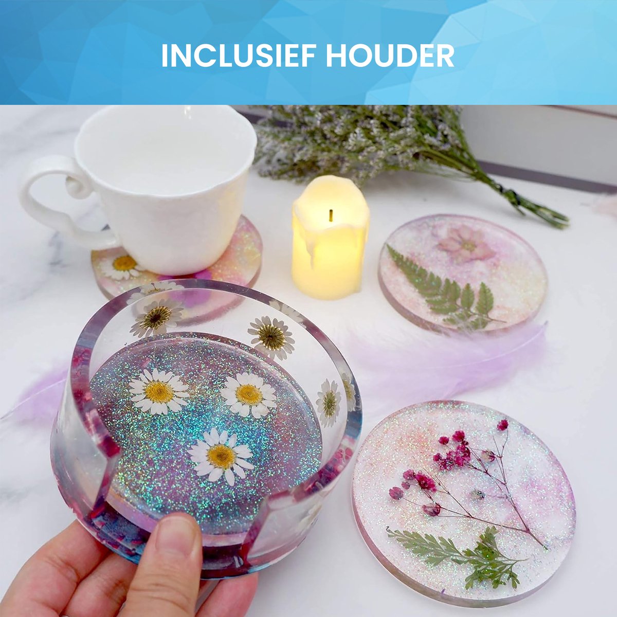 YONO Epoxy Mallen Onderzetters met Houder - Siliconen Mal - Set