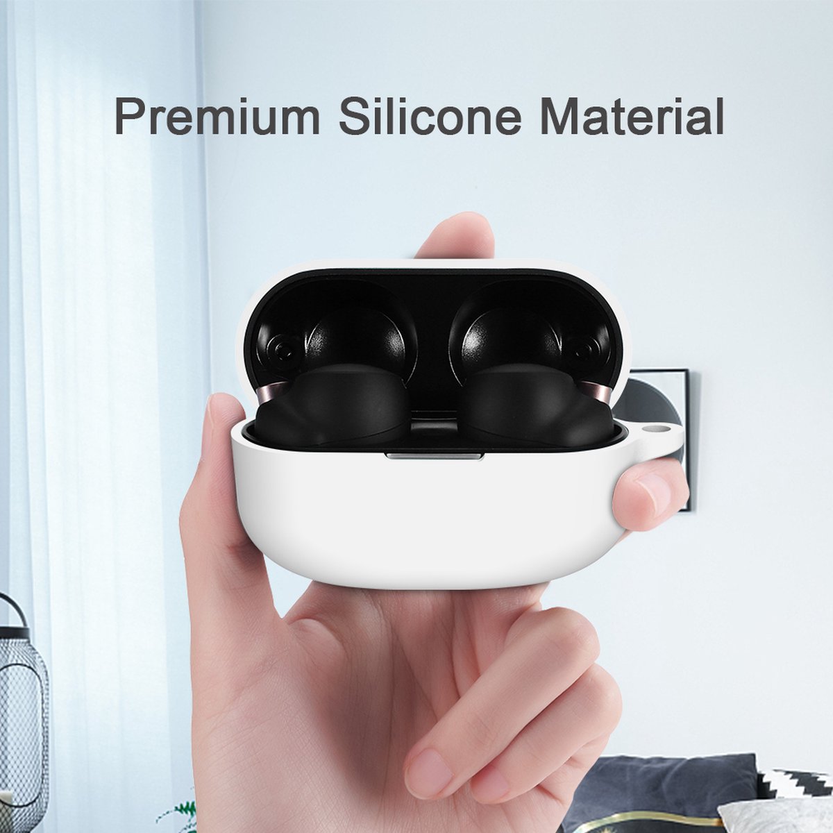 YONO Hoesje geschikt voor Sony WF-1000XM4 - Siliconen Case met Clip - Wit